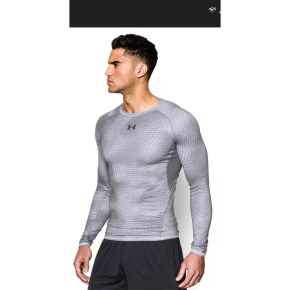 Under Armour Shirt Mens Large Scales Water Compression Heat Gear Gym Run Gray - Picture 1 of 10